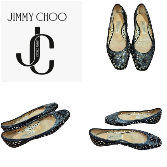 Jimmy Choo Laser Cut Pointed Toe Flats Black Patent Leather Shoes Size 36.5 - Picture 11 of 12